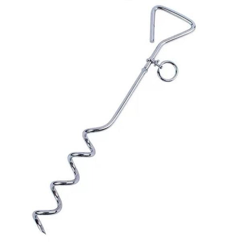 The Anchor Ground Stake screwed into the ground with a lead attached